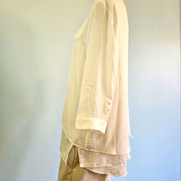 Chico's Womens Tunic Top Blouse Flowy Petal Back Cottagecore Hi Lo Soft White M - Picture 9 of 12
